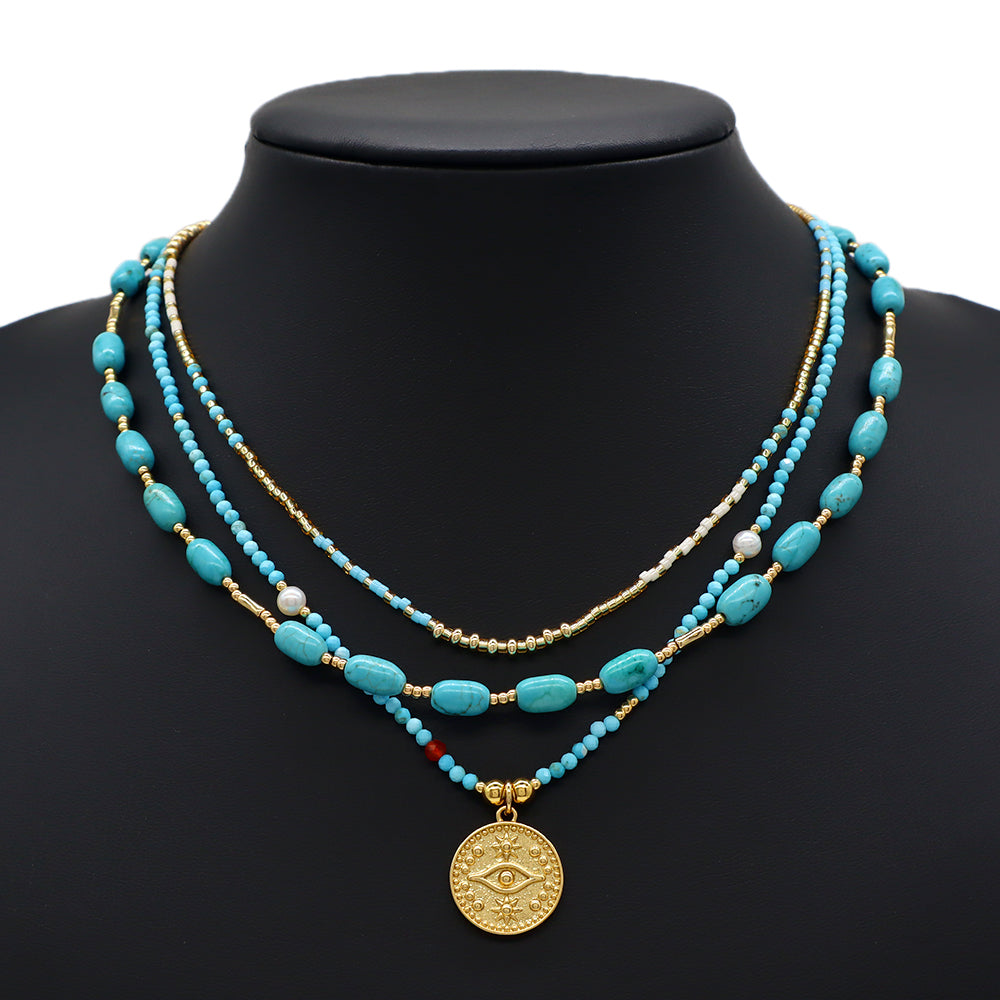 Blue Turquoise Natural Stone Beads Necklace