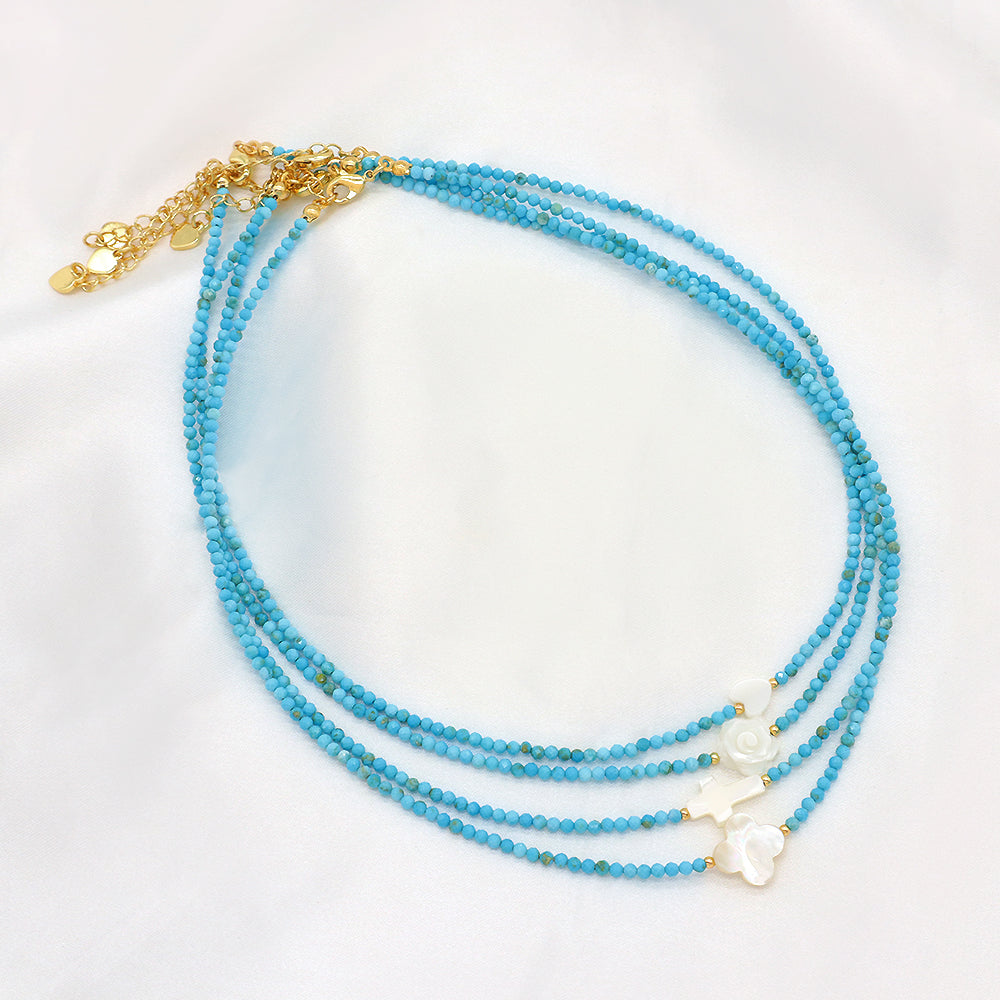 Custom Natural Blue Turquoise Stone Beads 925 Sterling Silver Jewelry Handmade Necklace