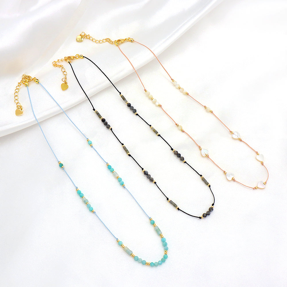 Custom Natural Stone Amazonite Labradorite Brass Beads Handmade Necklace
