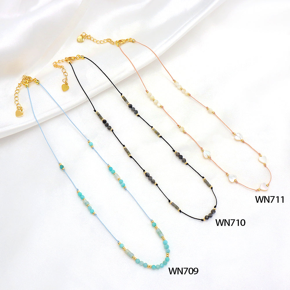 Custom Natural Stone Amazonite Labradorite Brass Beads Handmade Necklace