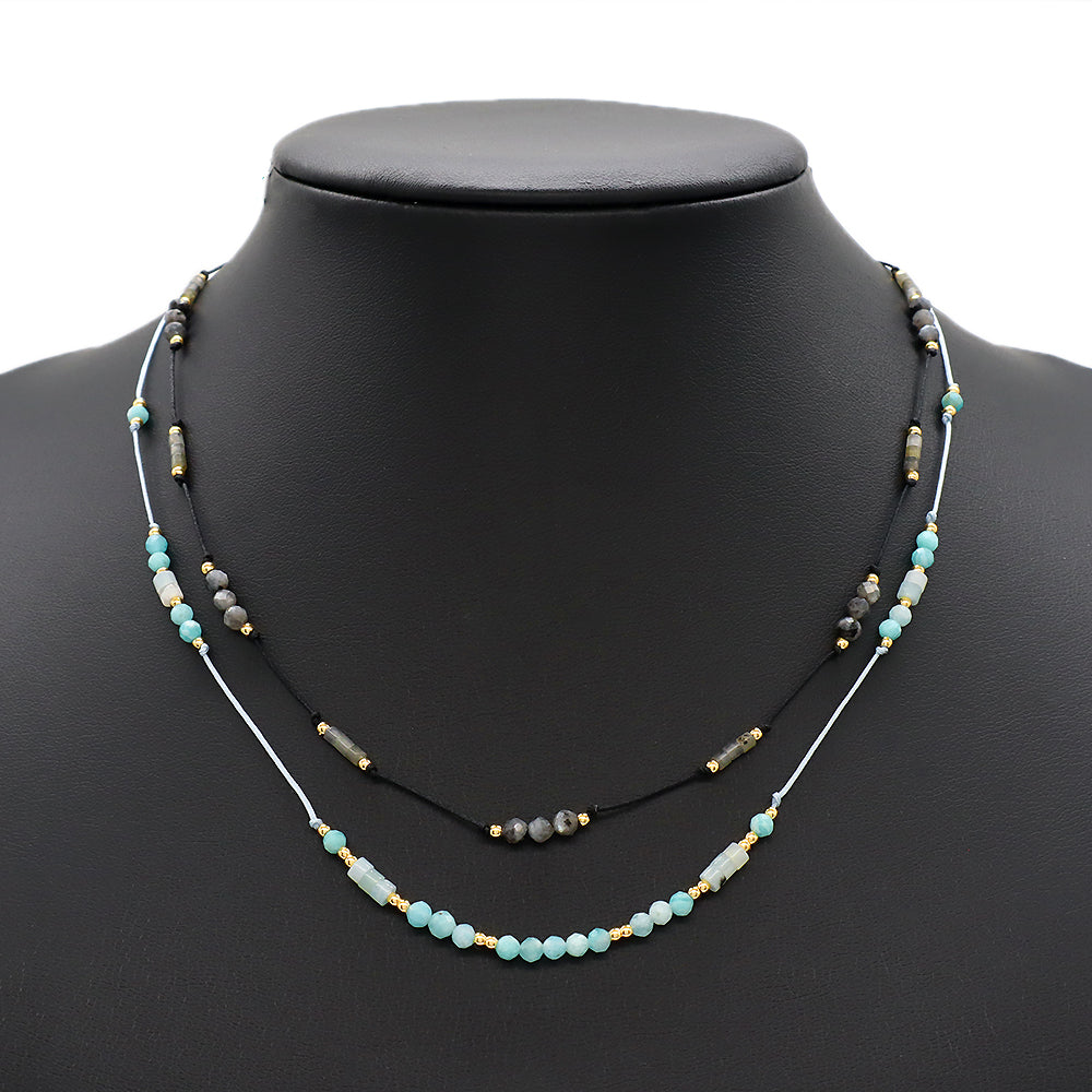 Custom Natural Stone Amazonite Labradorite Brass Beads Handmade Necklace