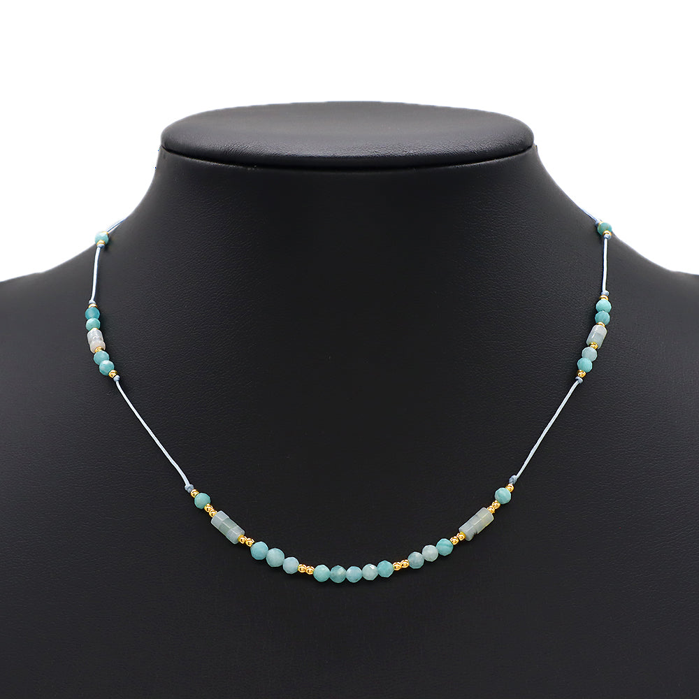 Custom Natural Stone Amazonite Labradorite Brass Beads Handmade Necklace