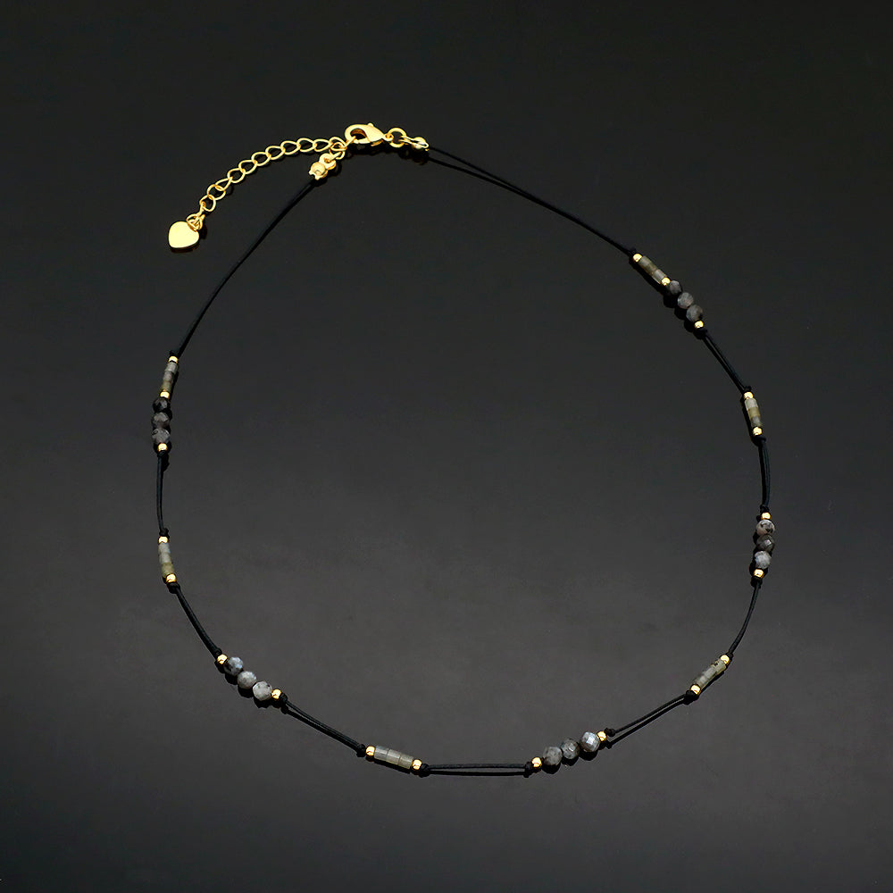 Custom Natural Stone Amazonite Labradorite Brass Beads Handmade Necklace