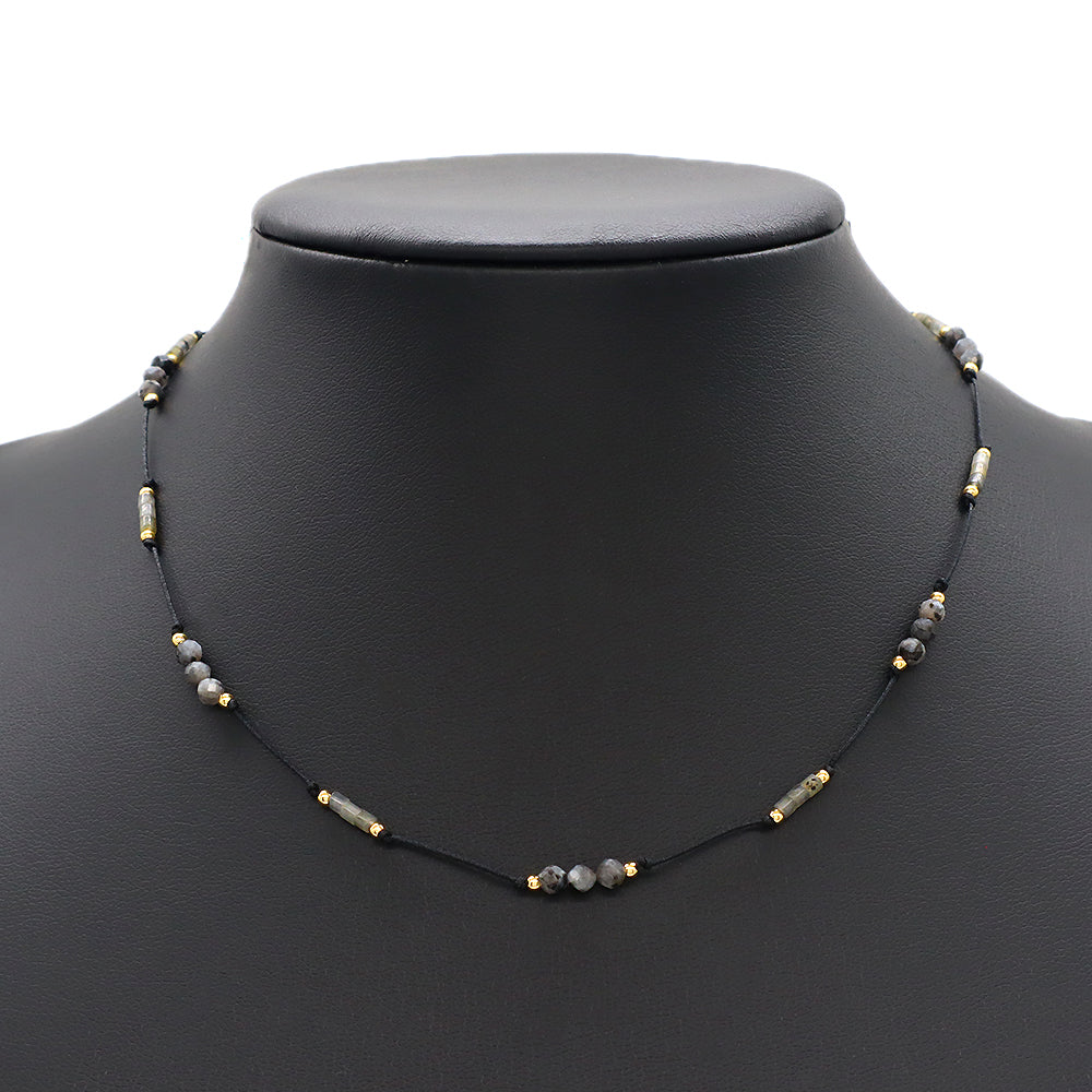 Custom Natural Stone Amazonite Labradorite Brass Beads Handmade Necklace