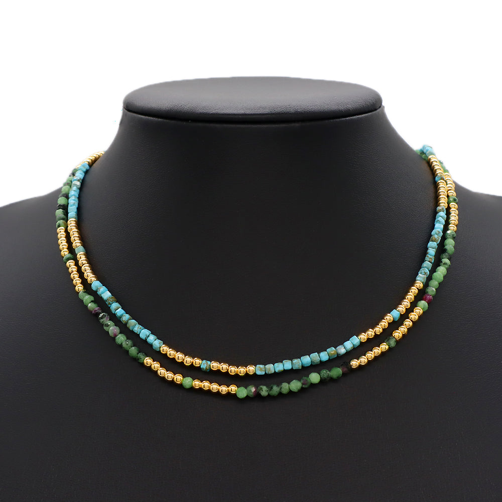 Custom Handmade Natural Stone Anyolite Turquoise Beads Necklace