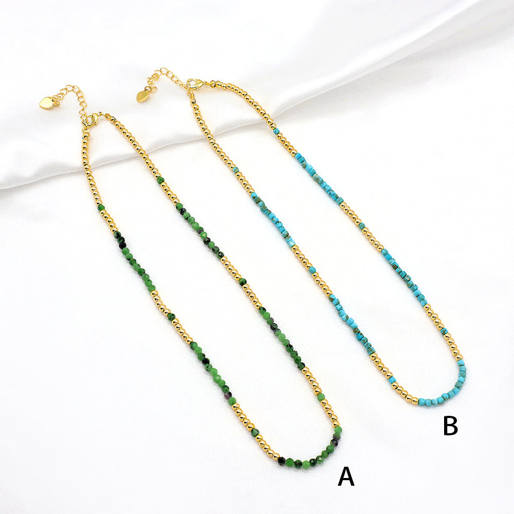 Custom Handmade Natural Stone Anyolite Turquoise Beads Necklace