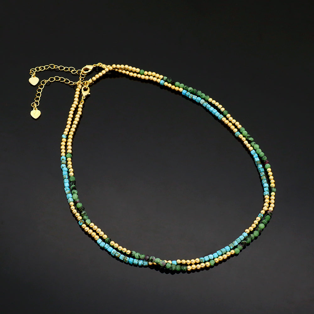 Custom Handmade Natural Stone Anyolite Turquoise Beads Necklace