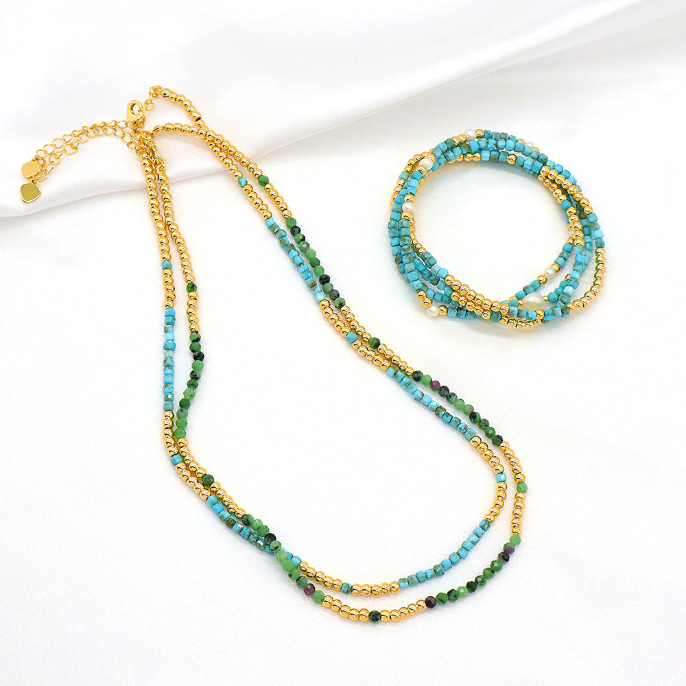 Custom Handmade Natural Stone Anyolite Turquoise Beads Necklace