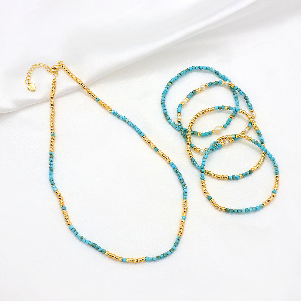 Custom Handmade Natural Stone Anyolite Turquoise Beads Necklace