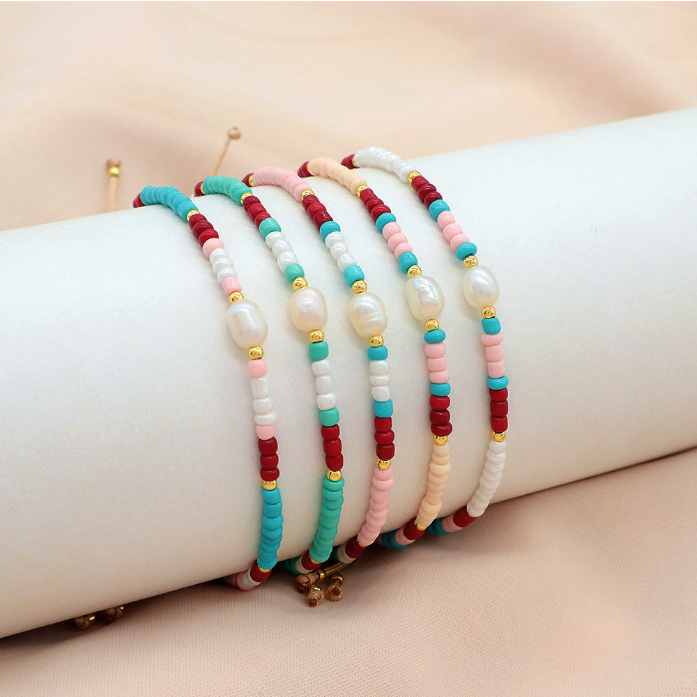 Customized Handmade Seed Beads Fresh Water Pearl Adjustable Macrame Bracelet