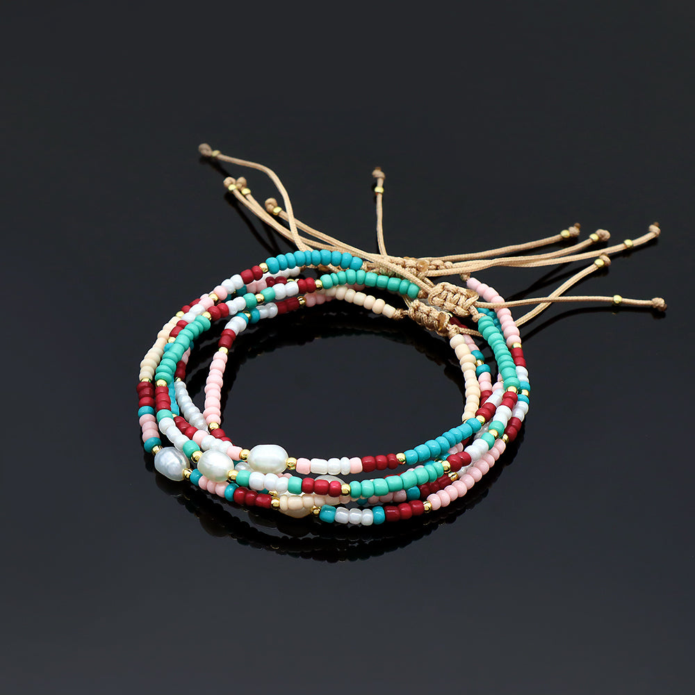 Customized Handmade Seed Beads Fresh Water Pearl Adjustable Macrame Bracelet