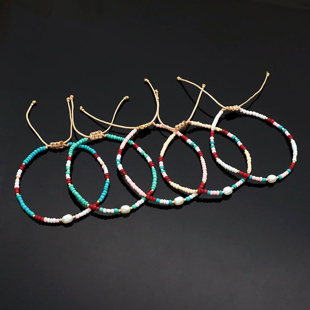 Customized Handmade Seed Beads Fresh Water Pearl Adjustable Macrame Bracelet