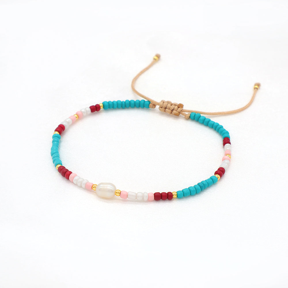Customized Handmade Seed Beads Fresh Water Pearl Adjustable Macrame Bracelet