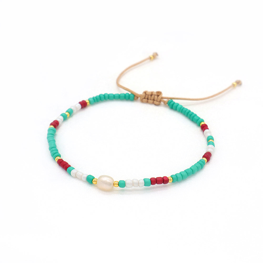 Customized Handmade Seed Beads Fresh Water Pearl Adjustable Macrame Bracelet