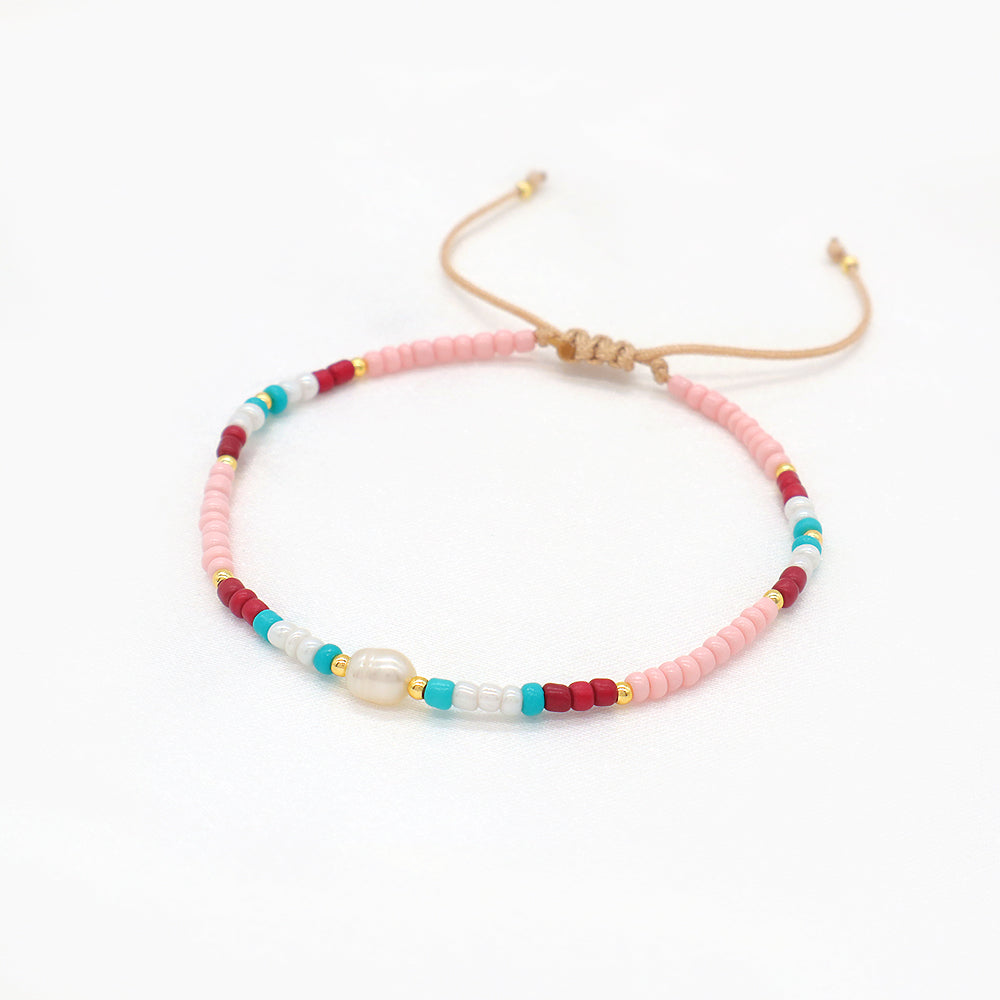 Customized Handmade Seed Beads Fresh Water Pearl Adjustable Macrame Bracelet