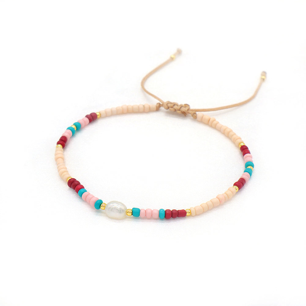 Customized Handmade Seed Beads Fresh Water Pearl Adjustable Macrame Bracelet