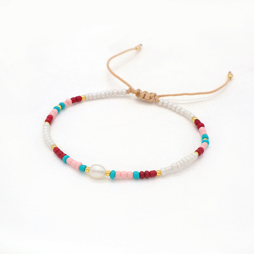 Customized Handmade Seed Beads Fresh Water Pearl Adjustable Macrame Bracelet
