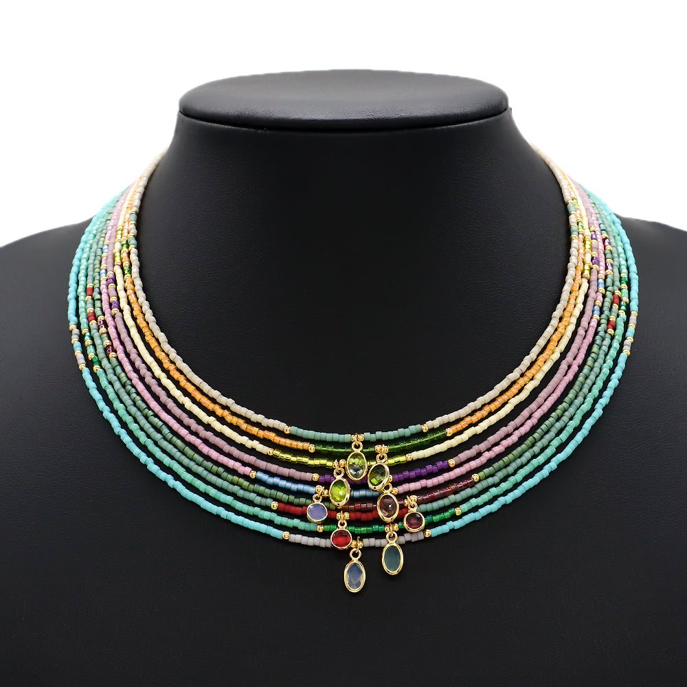 Custom Handmade Contrasting Colorful Miyuki Beads CZ Pendant Necklace