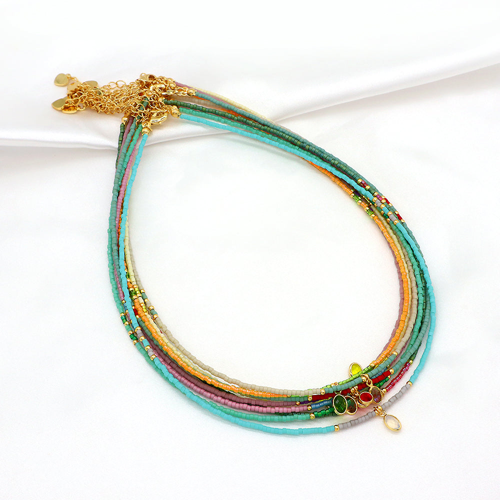 Custom Handmade Contrasting Colorful Miyuki Beads CZ Pendant Necklace