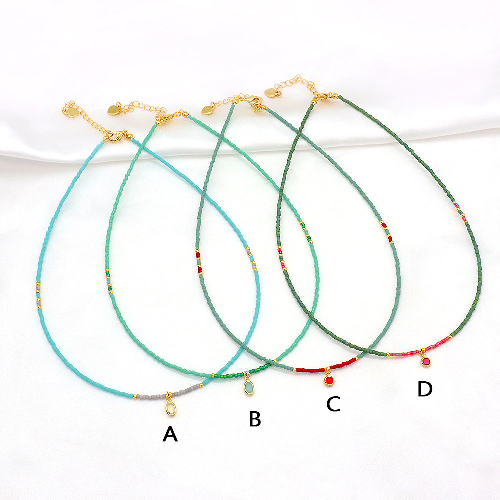 Custom Handmade Contrasting Colorful Miyuki Beads CZ Pendant Necklace