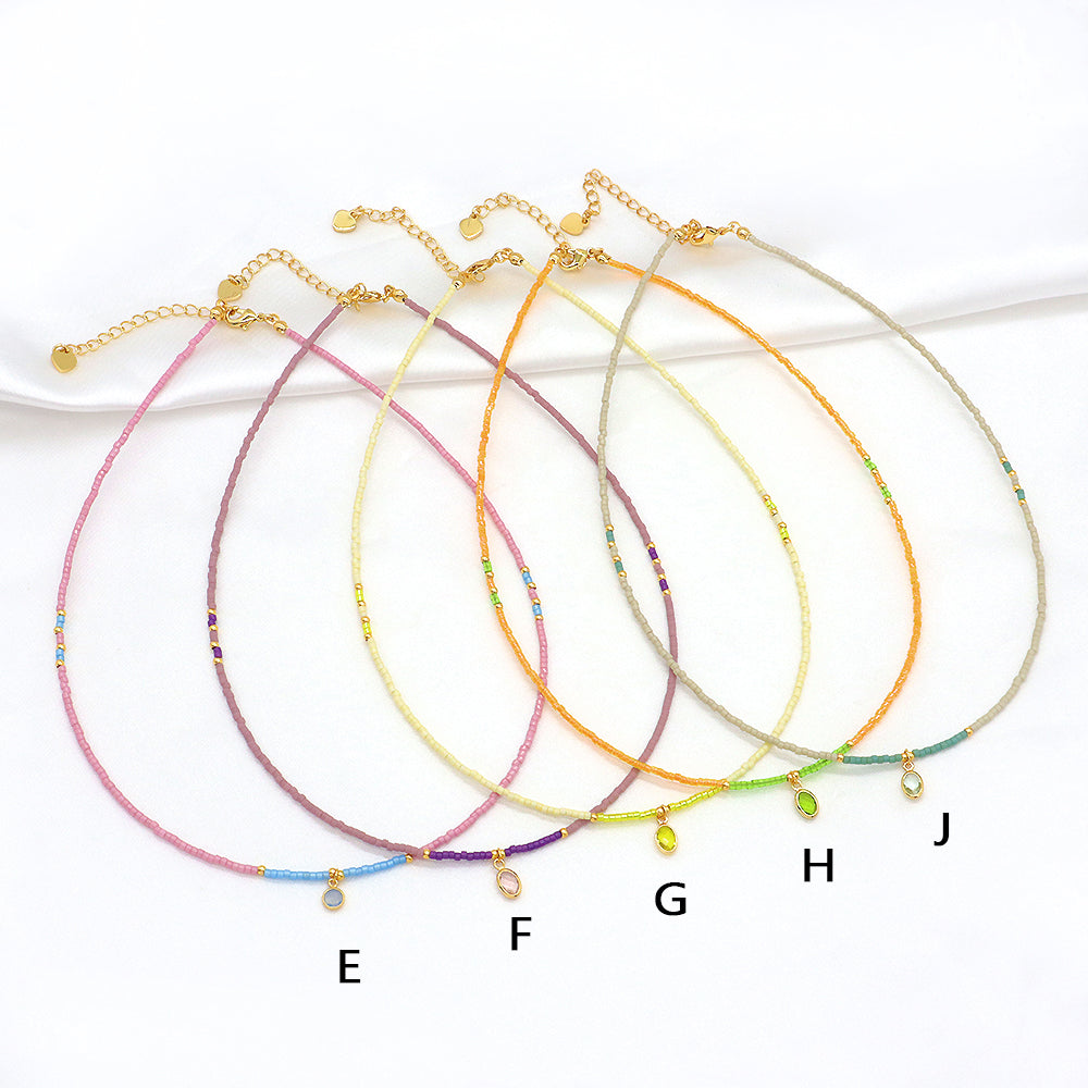 Custom Handmade Contrasting Colorful Miyuki Beads CZ Pendant Necklace