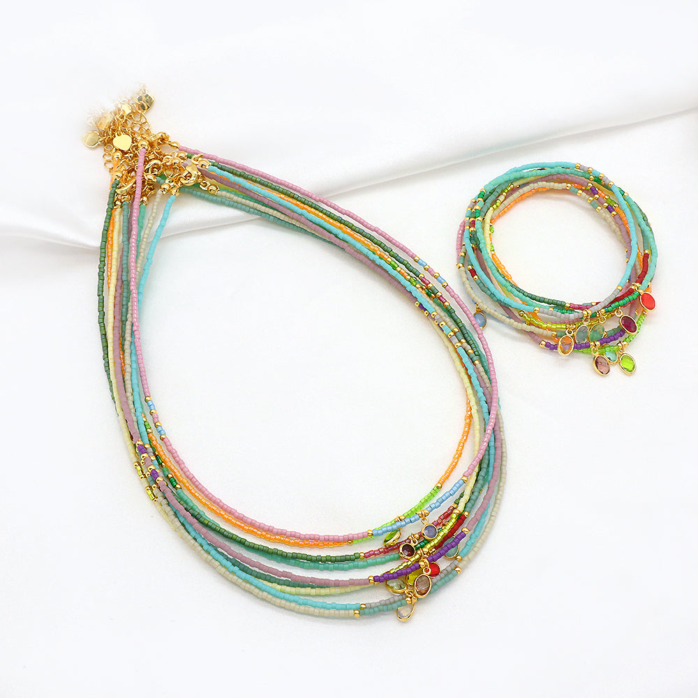 Custom Handmade Contrasting Colorful Miyuki Beads CZ Pendant Necklace