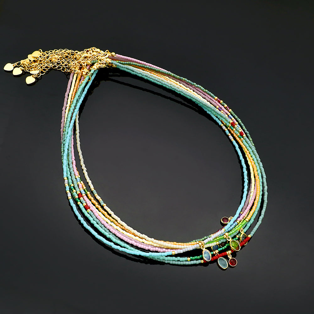 Custom Handmade Contrasting Colorful Miyuki Beads CZ Pendant Necklace