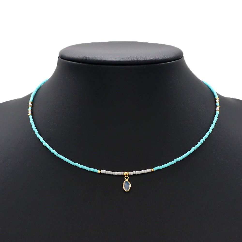 Custom Handmade Contrasting Colorful Miyuki Beads CZ Pendant Necklace