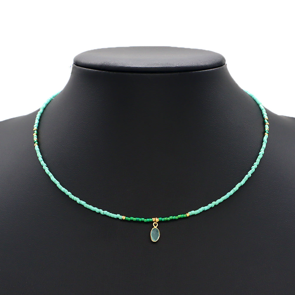 Custom Handmade Contrasting Colorful Miyuki Beads CZ Pendant Necklace