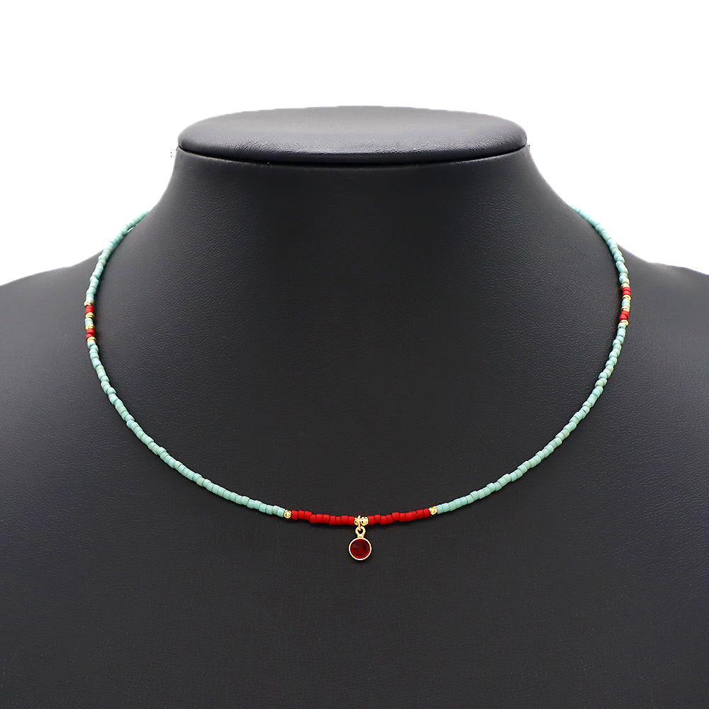 Custom Handmade Contrasting Colorful Miyuki Beads CZ Pendant Necklace