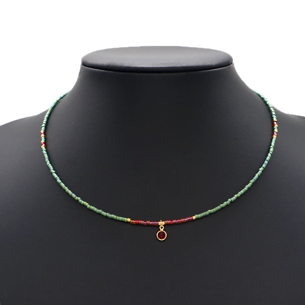 Custom Handmade Contrasting Colorful Miyuki Beads CZ Pendant Necklace