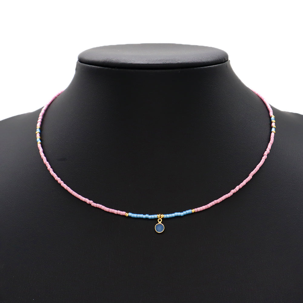 Custom Handmade Contrasting Colorful Miyuki Beads CZ Pendant Necklace