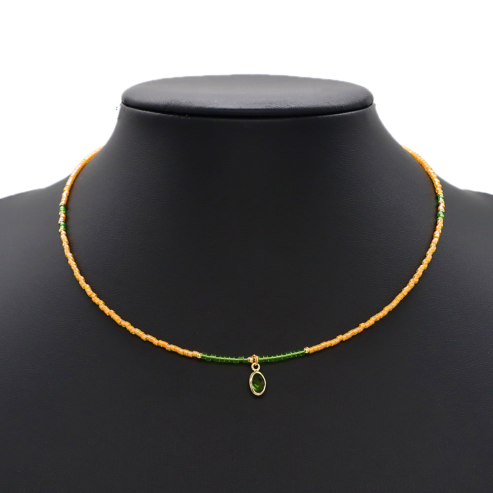 Custom Handmade Contrasting Colorful Miyuki Beads CZ Pendant Necklace