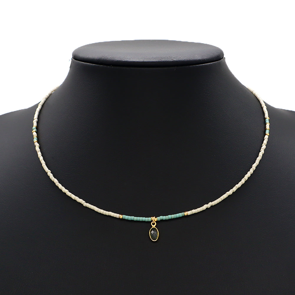 Custom Handmade Contrasting Colorful Miyuki Beads CZ Pendant Necklace