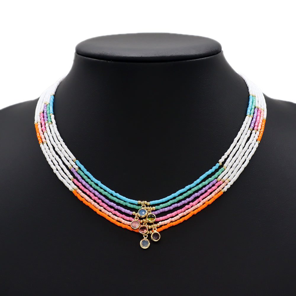 Custom Handmade Colorful Miyuki Beads 925 Sterling Silver CZ Pendant Necklace