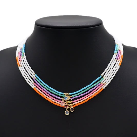 Custom Handmade Colorful Miyuki Beads 925 Sterling Silver CZ Pendant Necklace