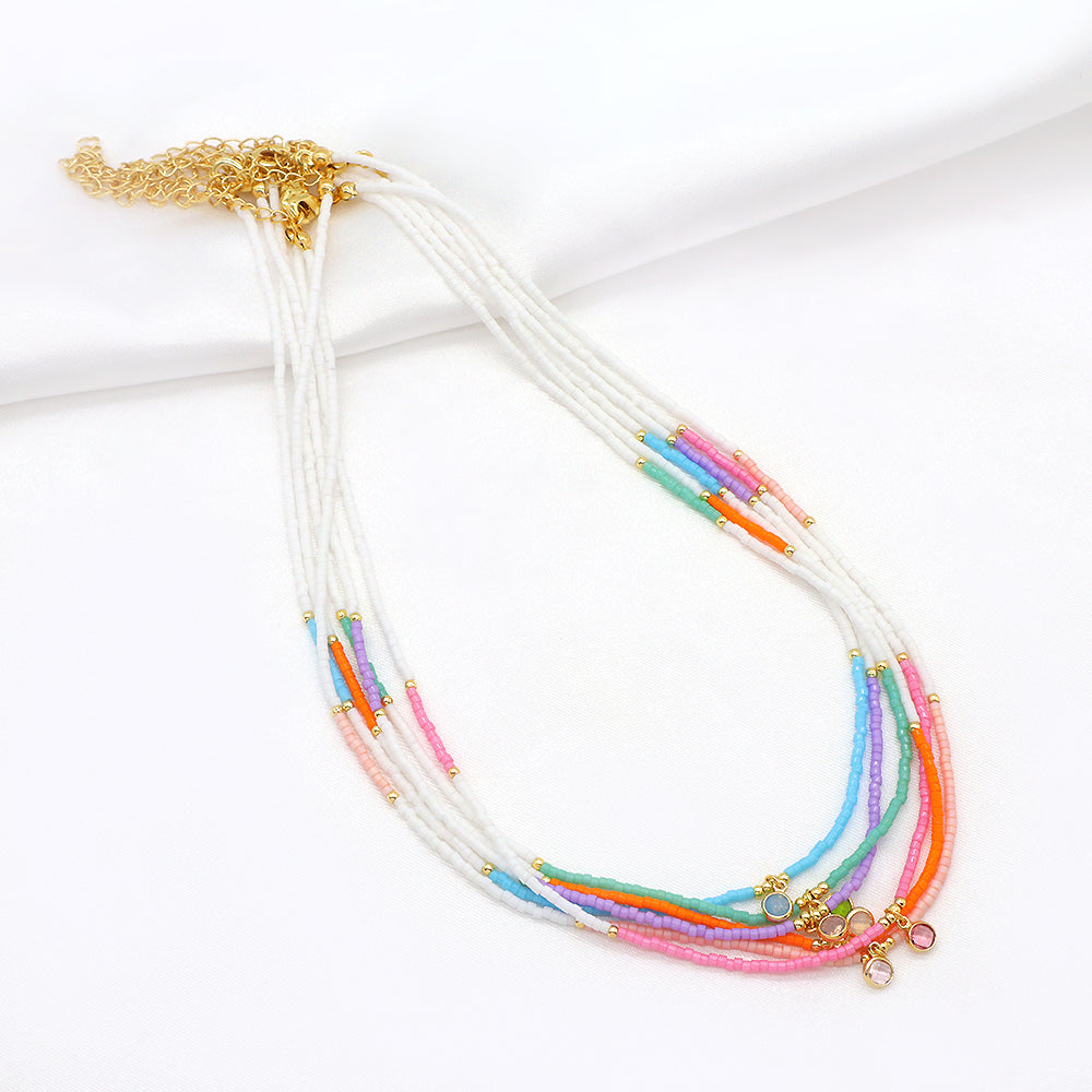 Custom Handmade Colorful Miyuki Beads 925 Sterling Silver CZ Pendant Necklace