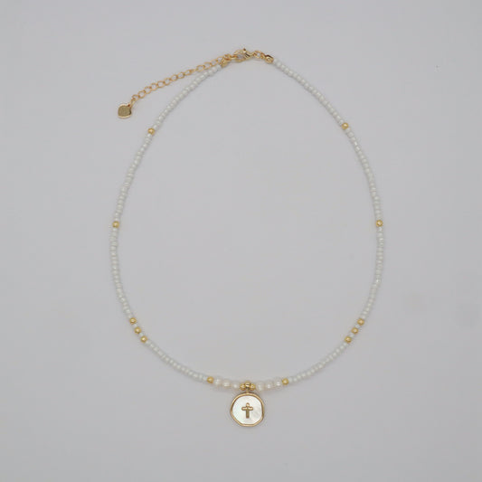 Custom Handmade Gold Plated Shell Pendant Fresh Water Pearl Seed Beads Necklace