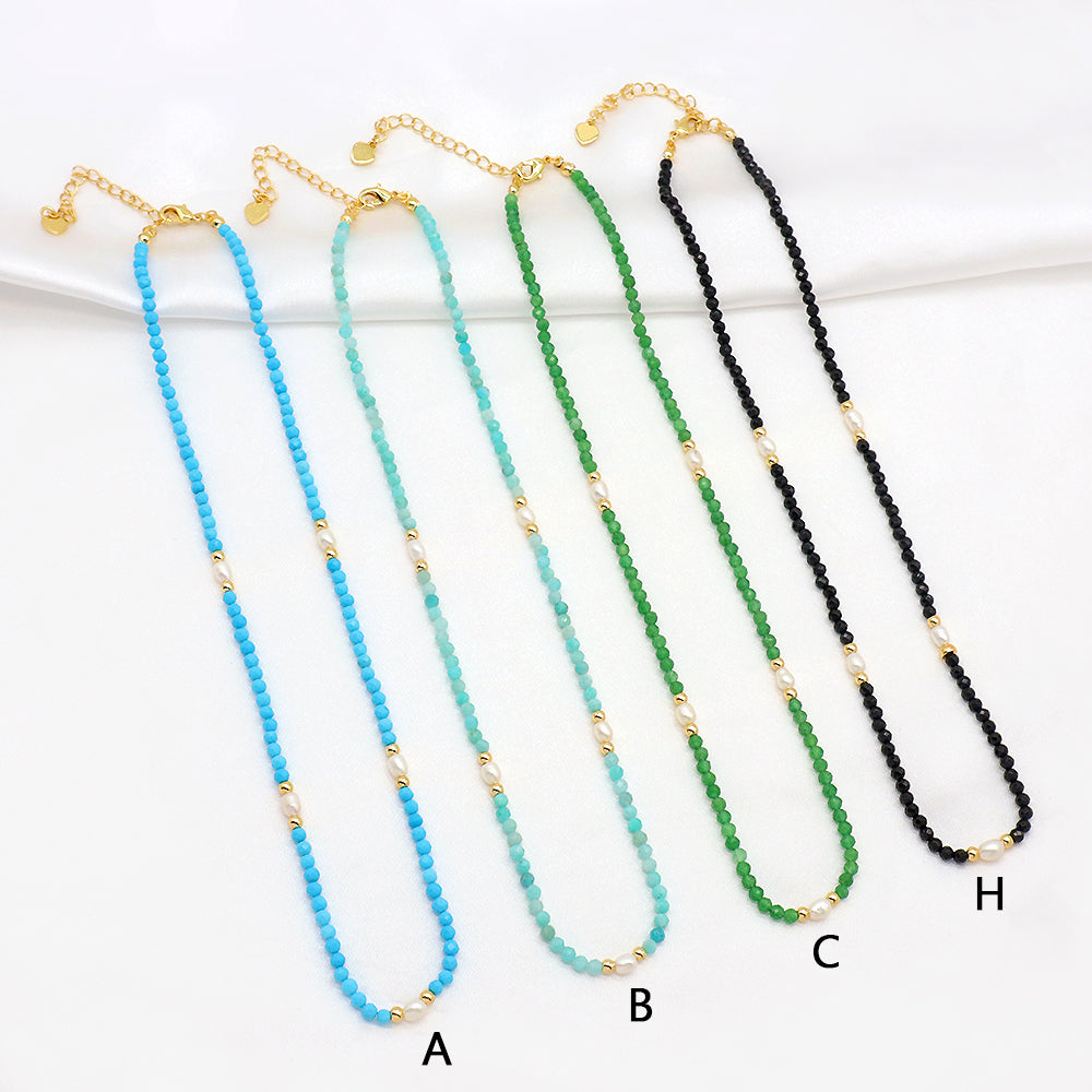 Handmade Custom Natural Stone Beads Fresh Water Pearl Jewelry Necklace