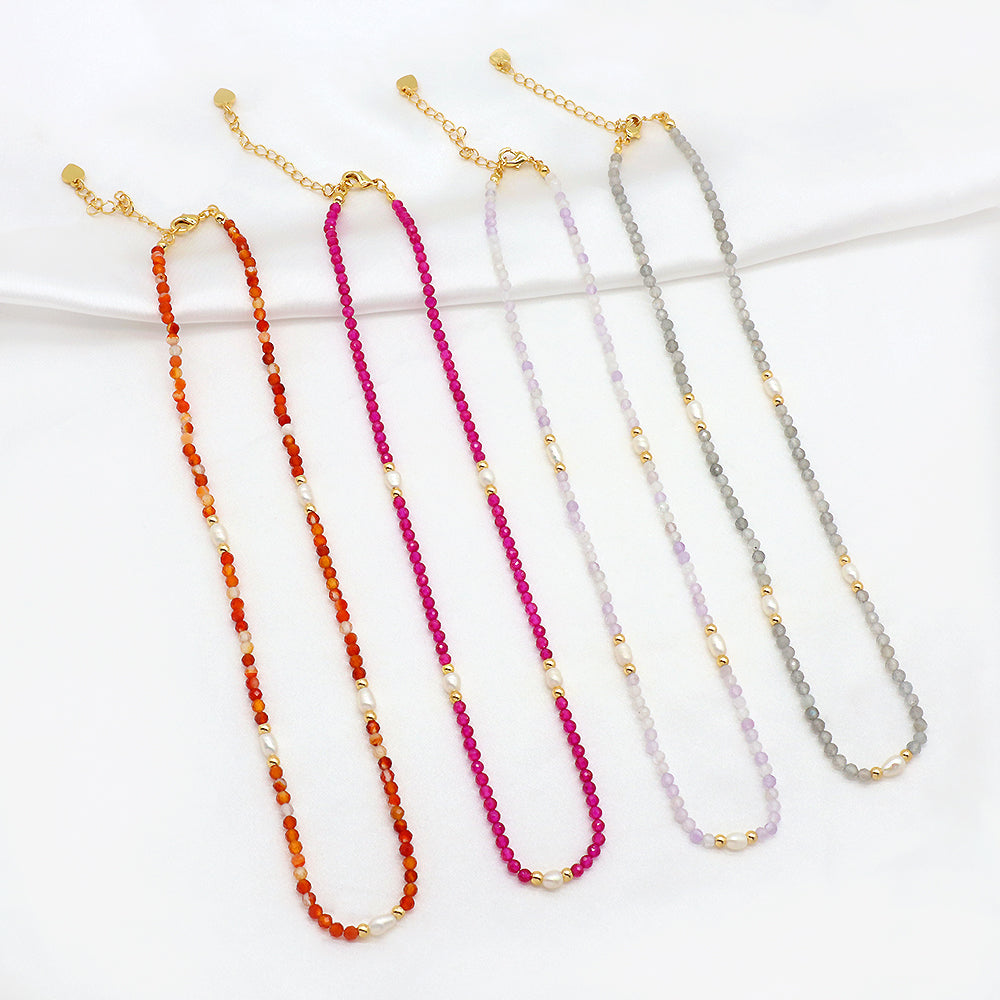 Handmade Custom Natural Stone Beads Fresh Water Pearl Jewelry Necklace