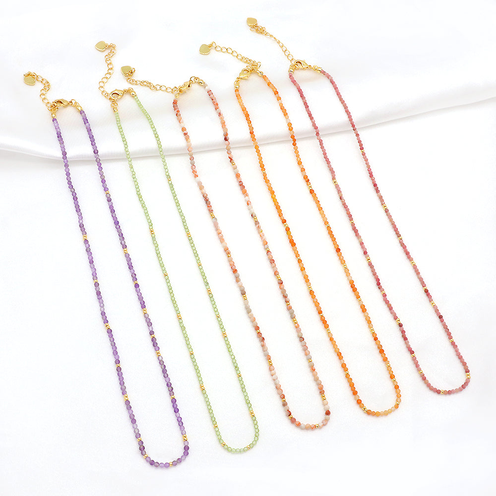 Handmade Custom 2.5mm Delicate Natural Stone Beads Jewelry Necklace