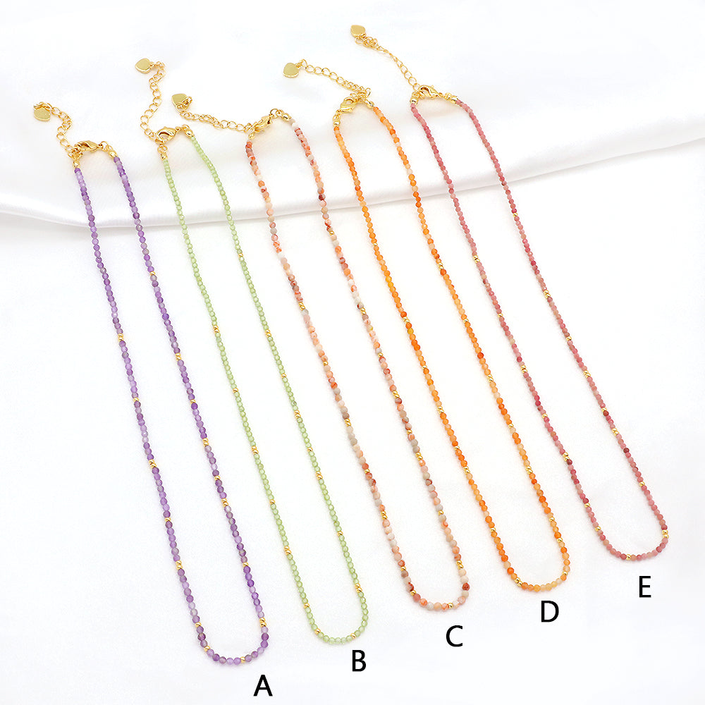 Handmade Custom 2.5mm Delicate Natural Stone Beads Jewelry Necklace