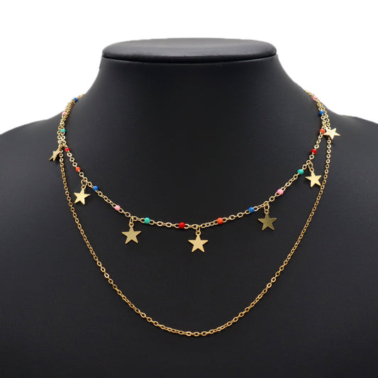 Handmade Custom Enamel Double Layer Necklace With Chain Necklace