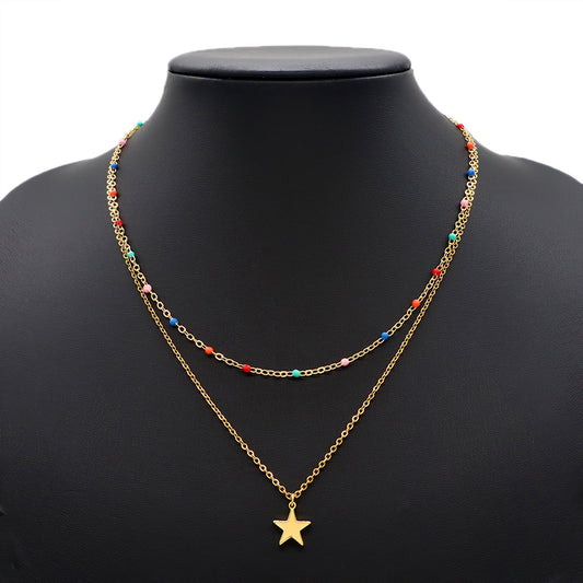 Handmade Custom Enamel Double Layer Natural Stone Necklace With Chain Necklace