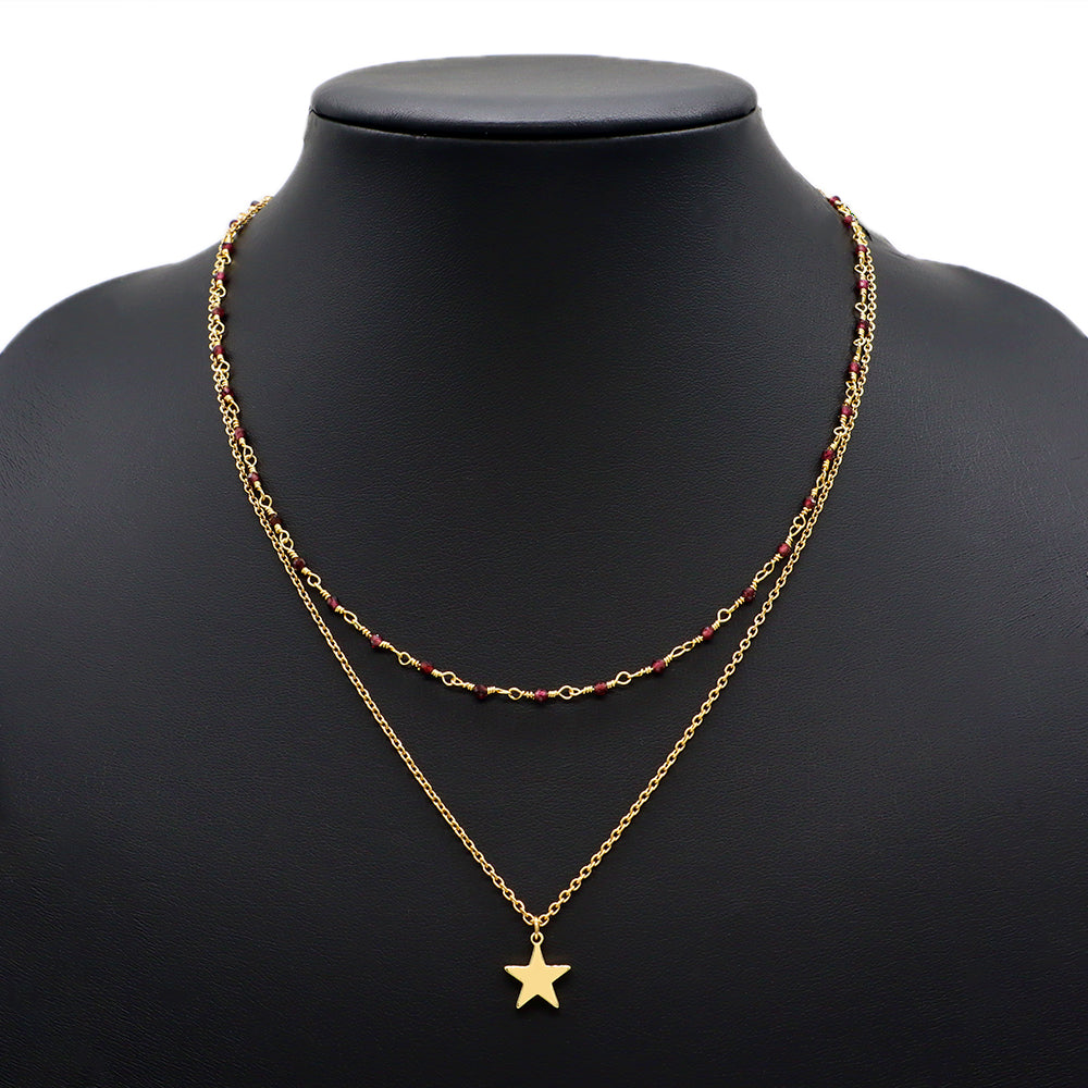 Handmade Custom Enamel Double Layer Natural Stone Necklace With Chain Necklace
