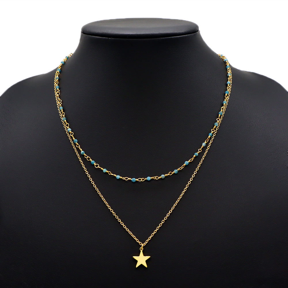Handmade Custom Enamel Double Layer Natural Stone Necklace With Chain Necklace