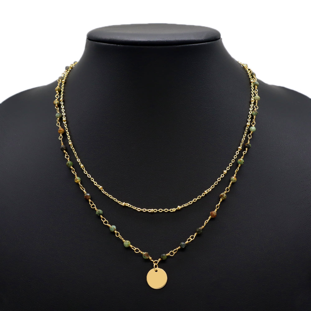 Handmade Custom Natural Stone Double Layer With Pendant Necklace