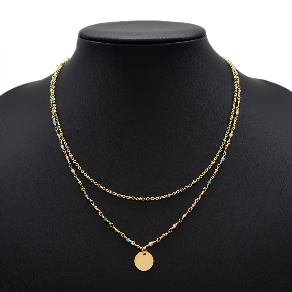 Handmade Custom Natural Stone Double Layer With Pendant Necklace
