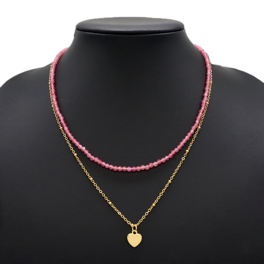 Handmade Custom Brass With Pendant Natural Stone Double Layer Necklace