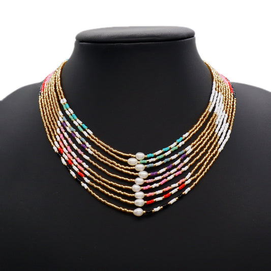 Handmade Custom Miyuki Necklace With Fresh Water Pearl Stainless Steel Necklace